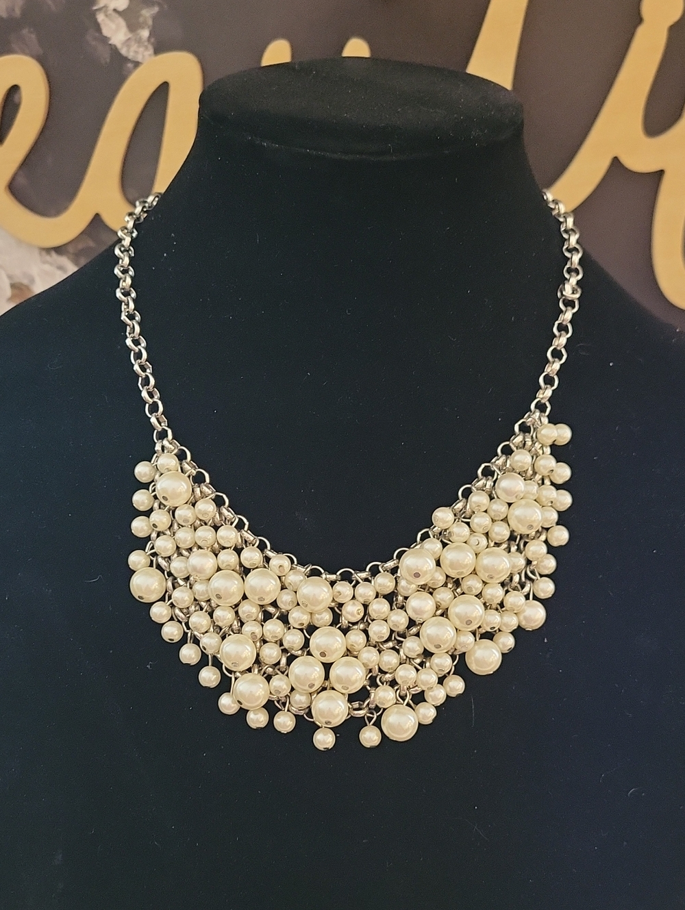 Lane Bryant Cream Pearl Cluster Bib Necklace